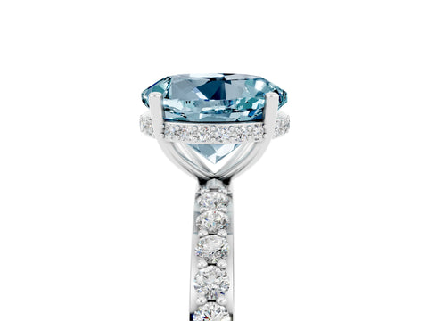White gold Round Cut Aquamarine Solitaire Ring with Pavé Band and Hidden Halo_5