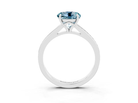 White gold Round Cut Aquamarine Solitaire Ring with Pavé Band and Prong Setting_15