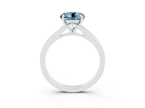 White gold Round Cut Aquamarine Solitaire Ring with Pavé Band and Prong Setting_3