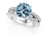 White gold Round Cut Aquamarine Solitaire Ring with Pavé and Channel Set Band_1