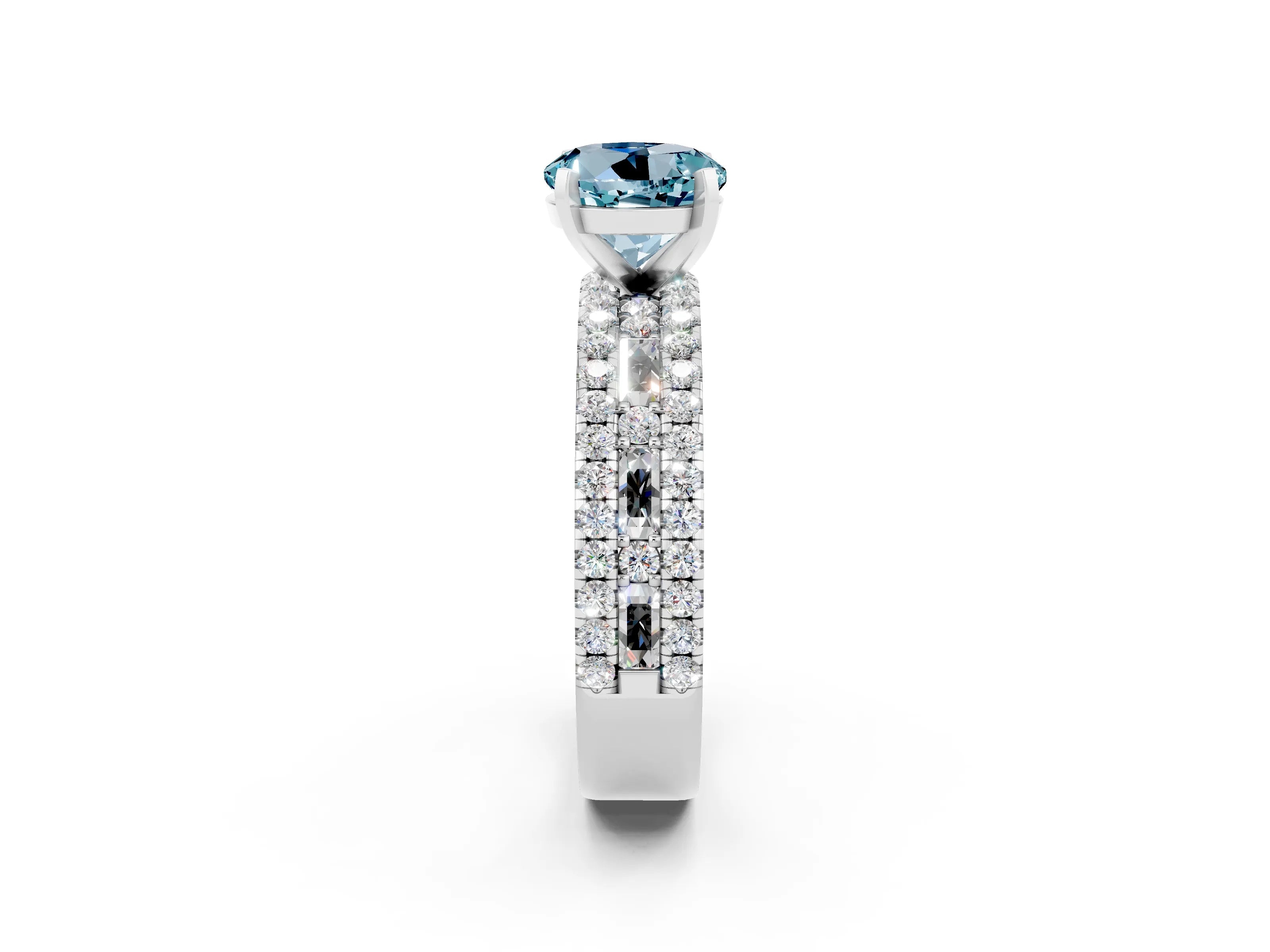 White gold Round Cut Aquamarine Solitaire Ring with Pavé and Channel Set Band_2