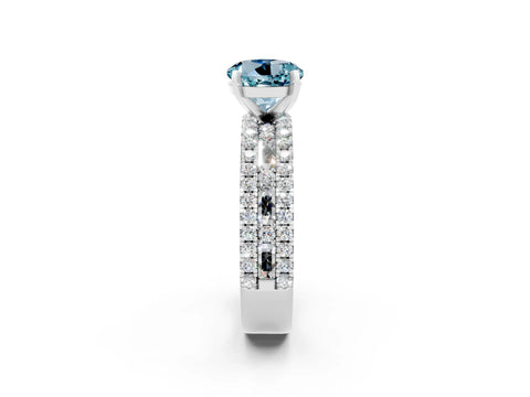White gold Round Cut Aquamarine Solitaire Ring with Pavé and Channel Set Band_2