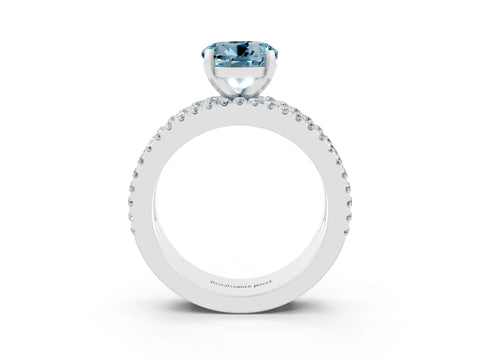 White gold Round Cut Aquamarine Solitaire Ring with Pavé and Channel Set Band_3