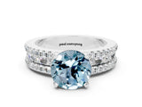 White gold Round Cut Aquamarine Solitaire Ring with Pavé and Channel Set Band