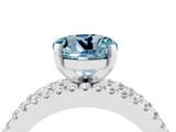 White gold Round Cut Aquamarine Solitaire Ring with Pavé and Channel Set Band_4