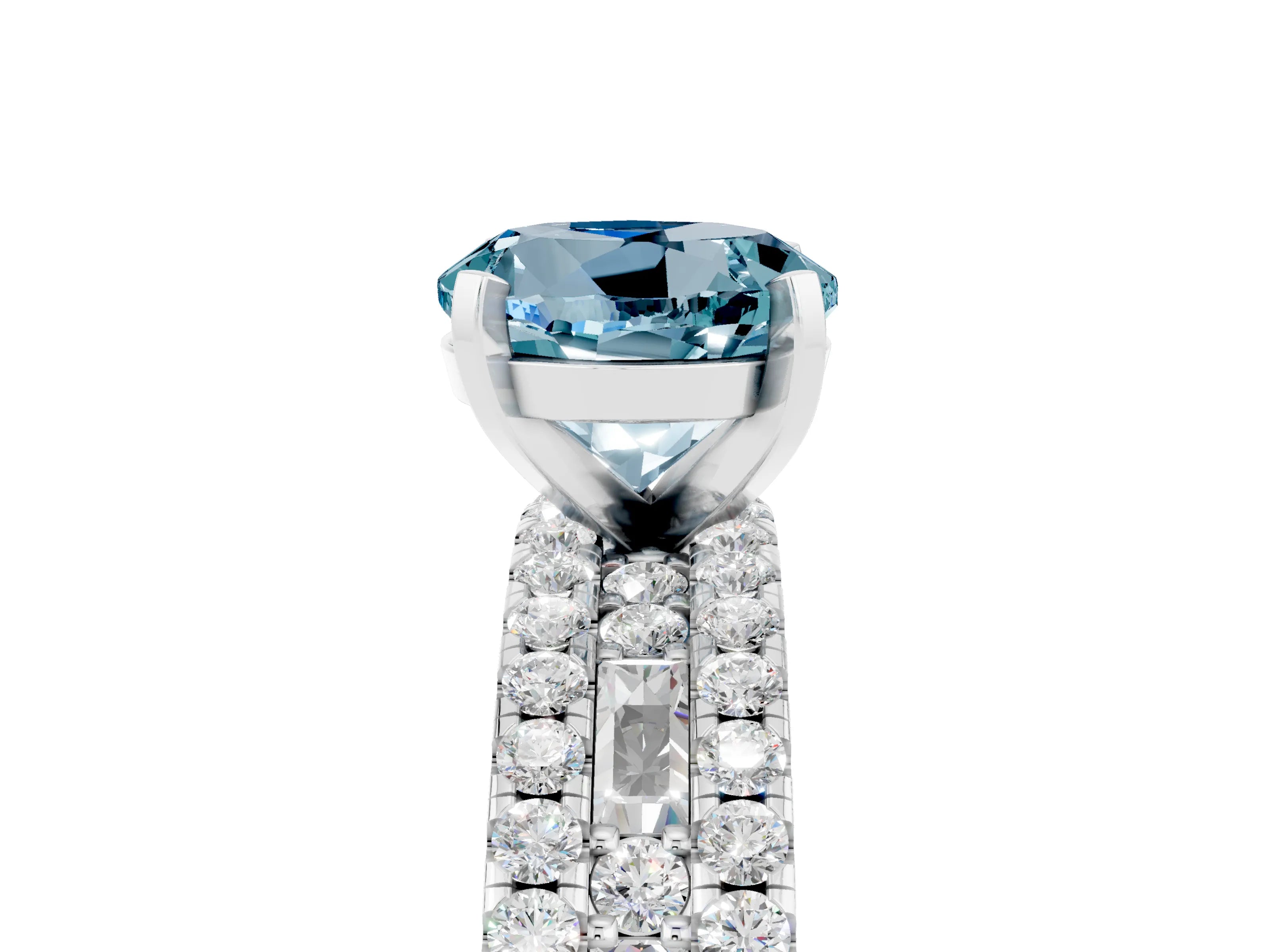 White gold Round Cut Aquamarine Solitaire Ring with Pavé and Channel Set Band_5