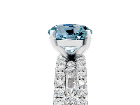 White gold Round Cut Aquamarine Solitaire Ring with Pavé and Channel Set Band_5