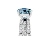 White gold Round Cut Aquamarine Solitaire Ring with Pavé and Channel Set Band_5