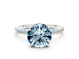 White gold Round Cut Aquamarine Solitaire Ring with Pave Band and Four Prong Setting_24