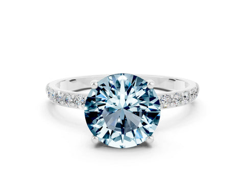 White gold Round Cut Aquamarine Solitaire Ring with Pave Band and Four Prong Setting_24