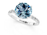 White gold Round Cut Aquamarine Solitaire Ring with Pave Band and Four Prong Setting_25