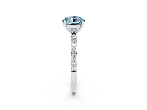 White gold Round Cut Aquamarine Solitaire Ring with Pave Band and Four Prong Setting_26