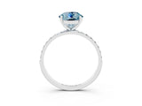 White gold Round Cut Aquamarine Solitaire Ring with Pave Band and Four Prong Setting_27