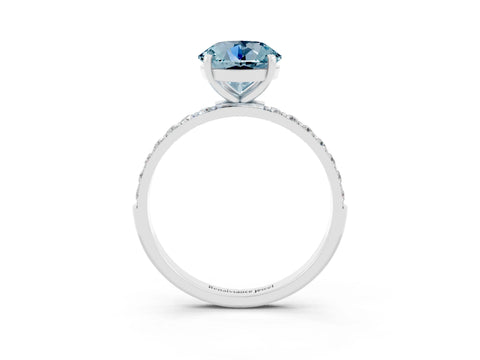 White gold Round Cut Aquamarine Solitaire Ring with Pave Band and Four Prong Setting_27