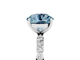 White gold Round Cut Aquamarine Solitaire Ring with Pave Band and Four Prong Setting_29