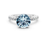 White gold Round Cut Aquamarine Solitaire Ring with Round  Pavé Band and Four-Prong Setting_60
