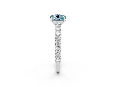 White gold Round Cut Aquamarine Solitaire Ring with Shared Prong Pavé Band and Four-Prong Setting_2