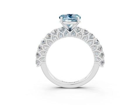 White gold Round Cut Aquamarine Solitaire Ring with Shared Prong Pavé Band and Four-Prong Setting_3