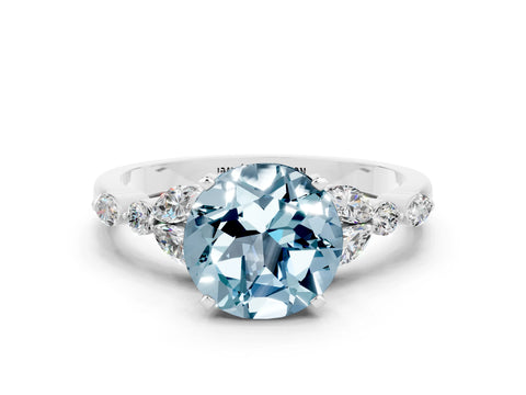 White gold Round Cut Aquamarine Solitaire Ring with Side Stones and Four-Prong Setting_12