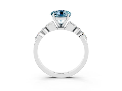 White gold Round Cut Aquamarine Solitaire Ring with Side Stones and Four-Prong Setting_15