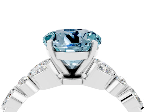 White gold Round Cut Aquamarine Solitaire Ring with Side Stones and Four-Prong Setting_16
