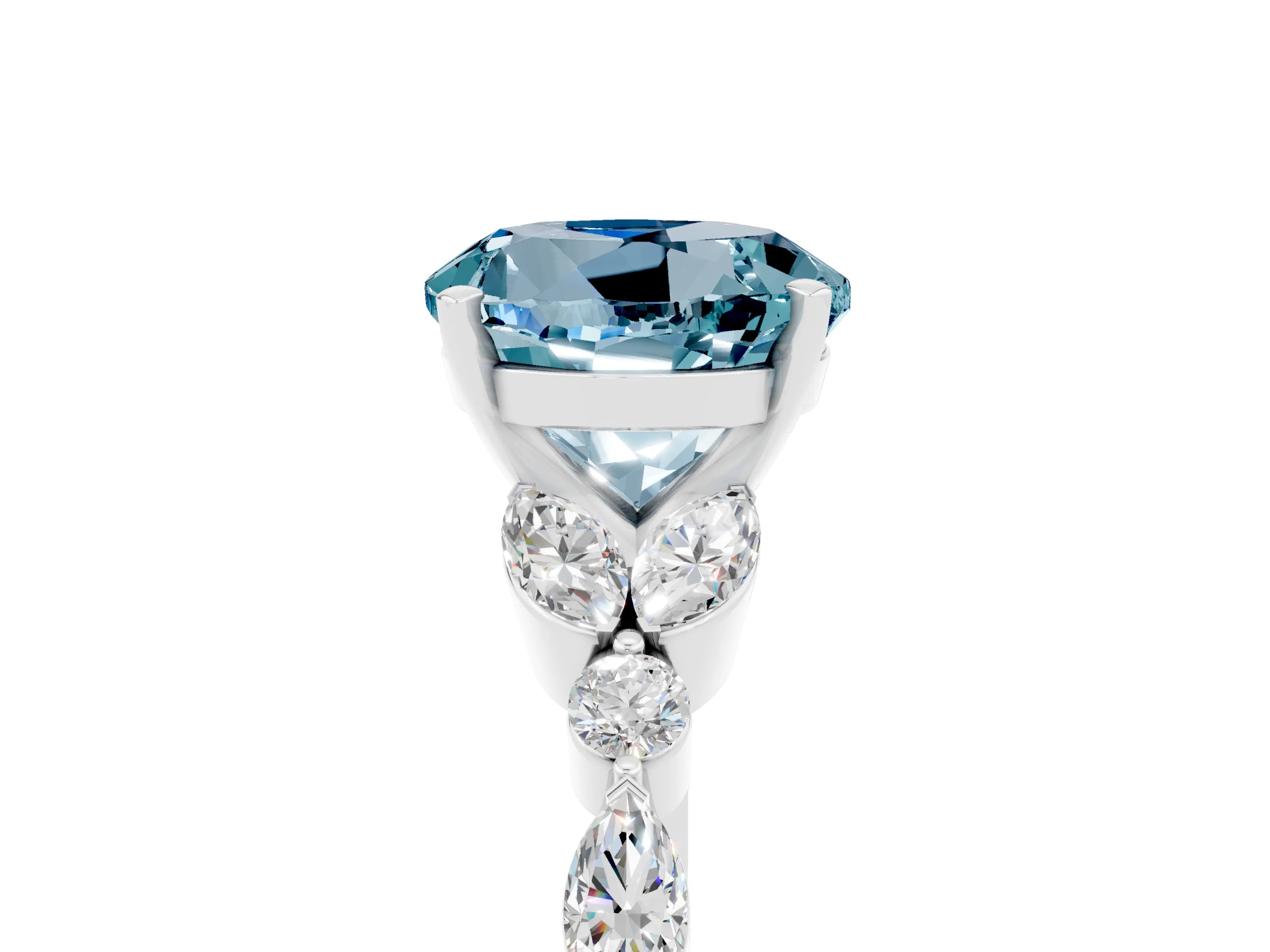 White gold Round Cut Aquamarine Solitaire Ring with Side Stones and Four-Prong Setting_17