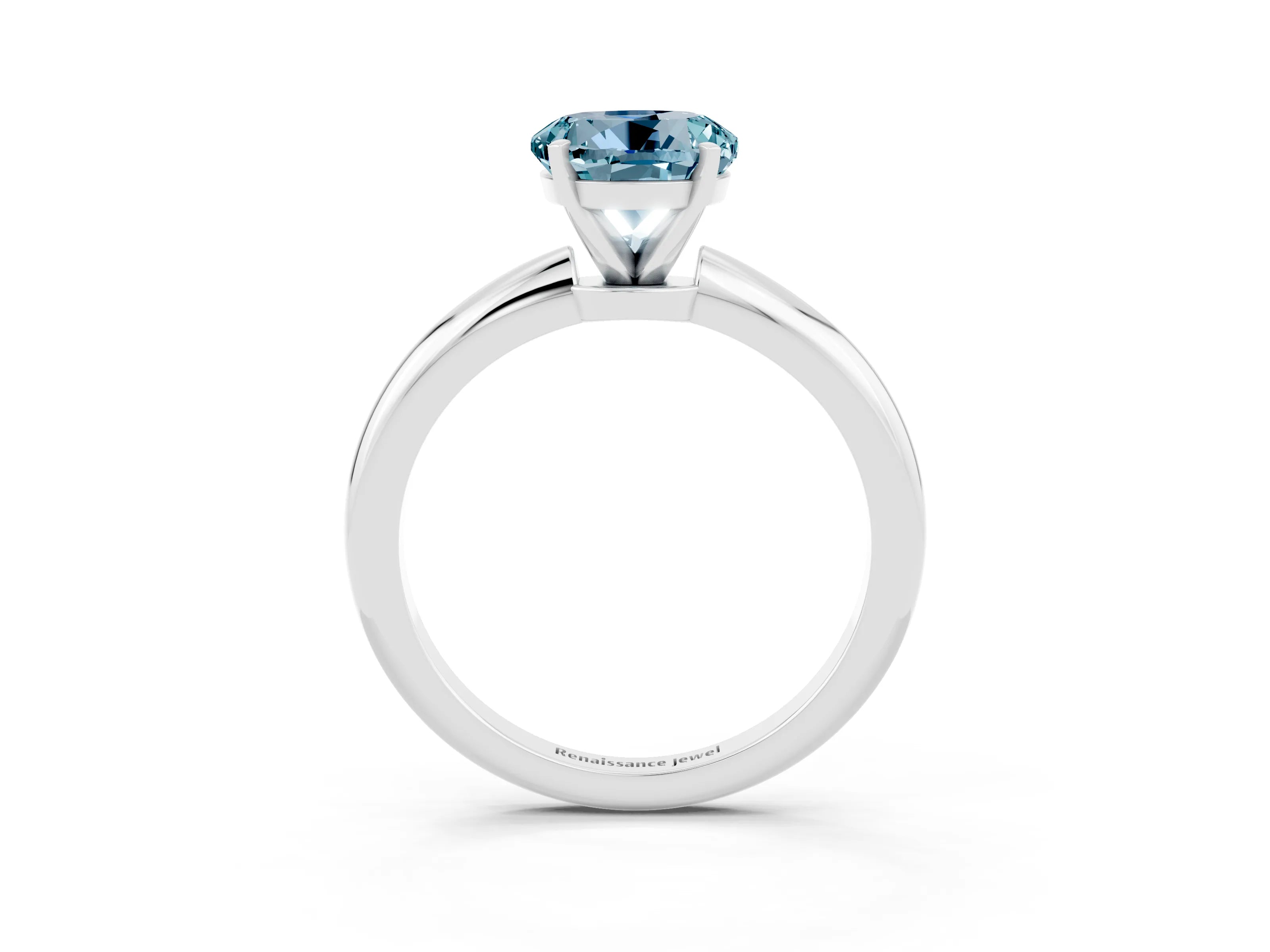 White gold Round Cut Aquamarine Solitaire Ring with Six-Prong Setting and Classic Band_15