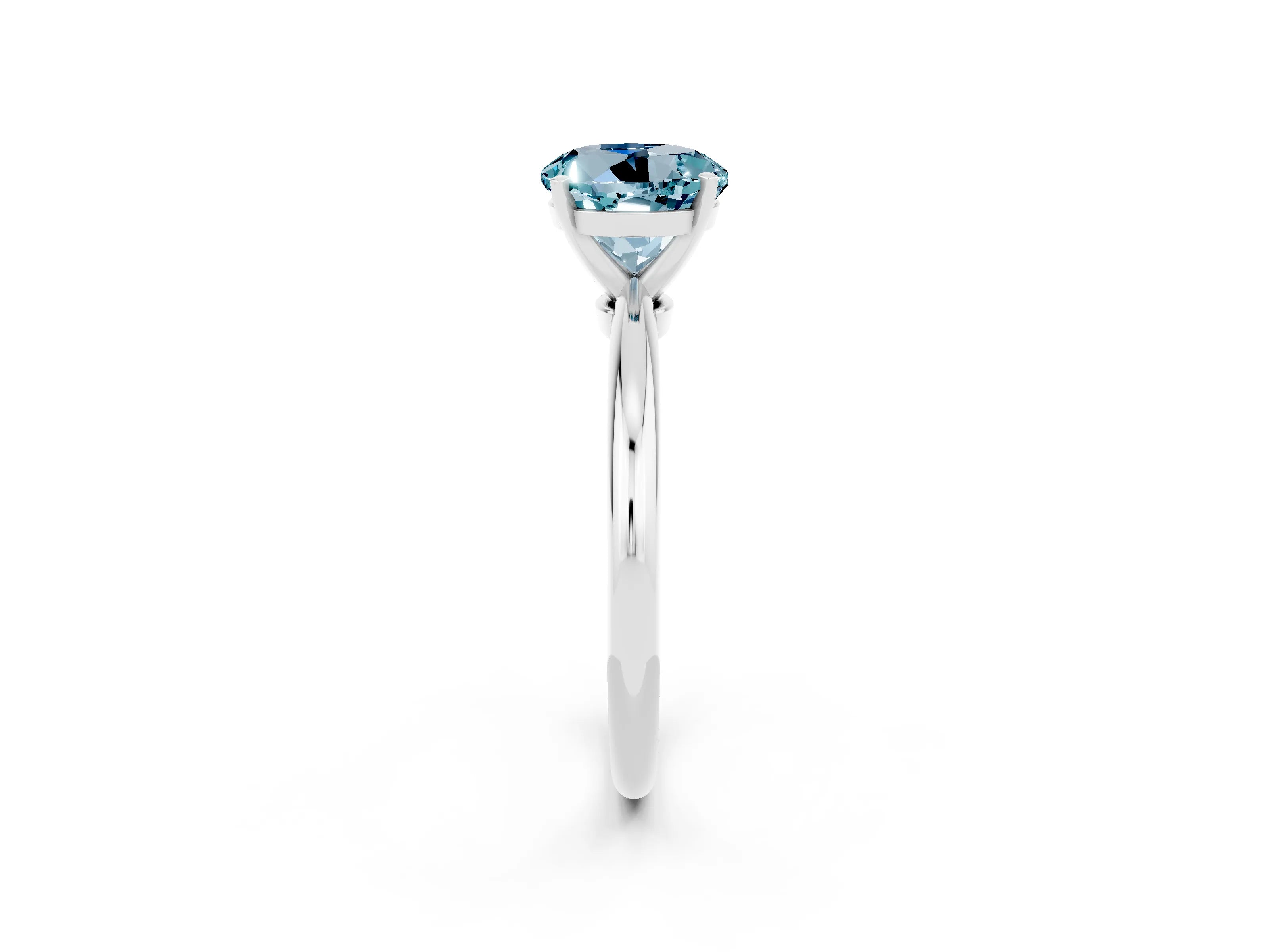 White gold Round Cut Aquamarine Solitaire Ring with Six-Prong Setting and Classic Band_2