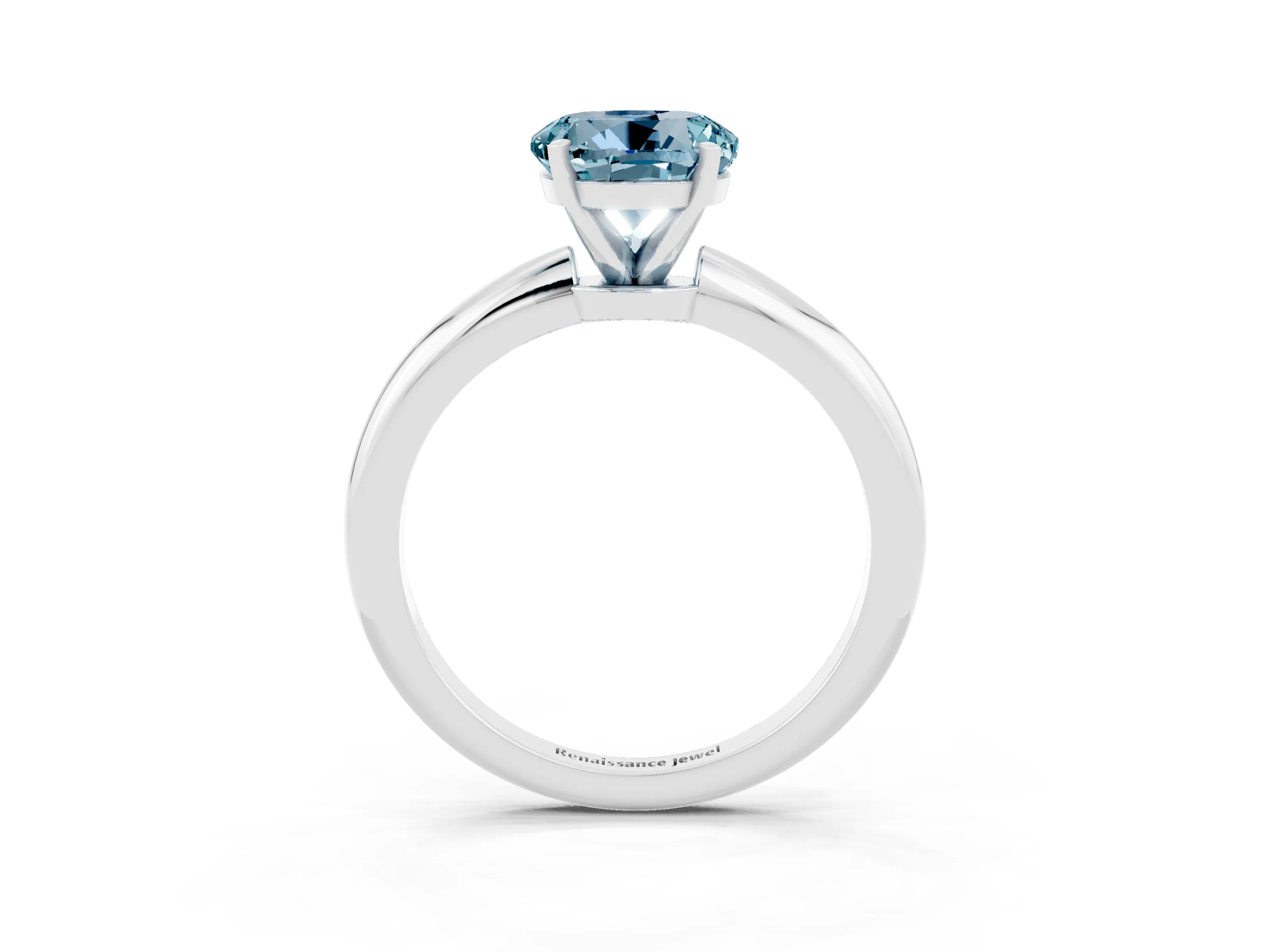 White gold Round Cut Aquamarine Solitaire Ring with Six-Prong Setting and Classic Band_21