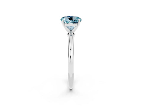 White gold Round Cut Aquamarine Solitaire Ring with Six-Prong Setting and Classic Band_2