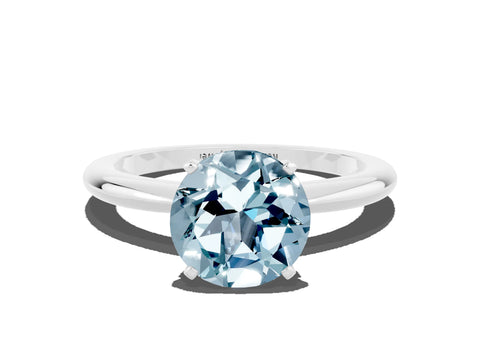 White gold Round Cut Aquamarine Solitaire Ring with Six-Prong Setting and Classic Band_6