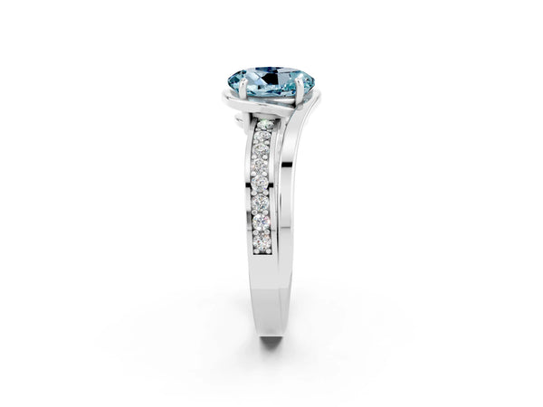 Silver Round Cut Aquamarine Solitaire Ring with Split Shank and Prong Setting