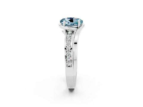 White gold Round Cut Aquamarine Solitaire Ring with Split Shank and Prong Setting_2