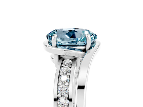 White gold Round Cut Aquamarine Solitaire Ring with Split Shank and Prong Setting_5