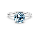 White gold Round Cut Aquamarine Solitaire Ring with Thin Band and Four-Prong Setting_12