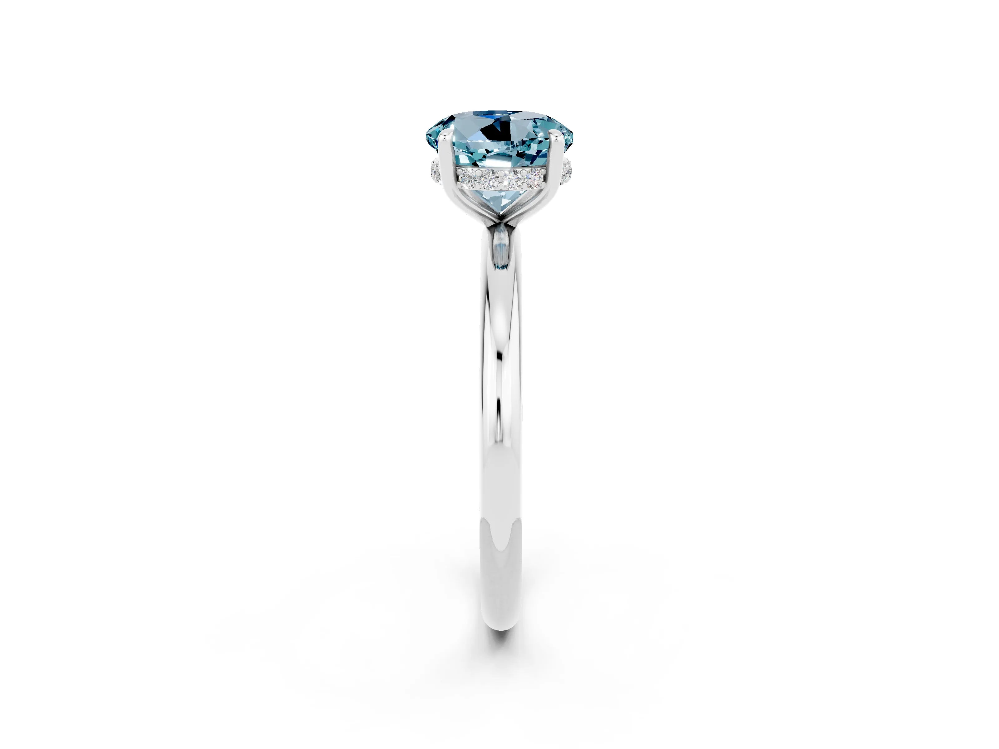 White gold Round Cut Aquamarine Solitaire Ring with Thin Band and Four-Prong Setting_14