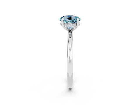 White gold Round Cut Aquamarine Solitaire Ring with Thin Band and Four-Prong Setting_14
