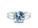 White gold Round Cut Aquamarine Solitaire Ring with Thin Band and Prong Setting_12