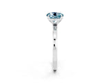 White gold Round Cut Aquamarine Solitaire Ring with Thin Band and Prong Setting_14