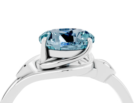White gold Round Cut Aquamarine Solitaire Ring with Twist Band and Four-Prong Setting_16