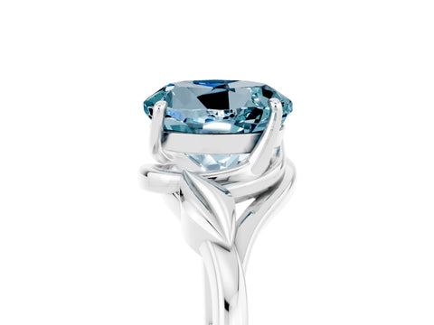 White gold Round Cut Aquamarine Solitaire Ring with Twist Band and Four-Prong Setting_17
