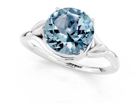 White gold Round Cut Aquamarine Solitaire Ring with Twist Band and Four-Prong Setting_37