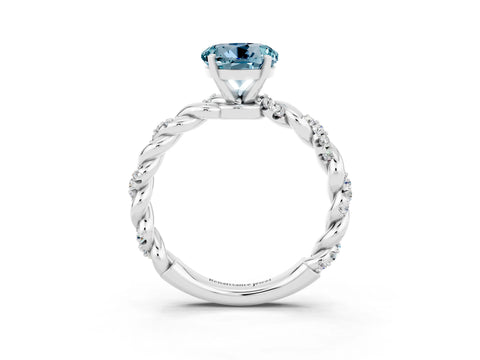 White gold Round Cut Aquamarine Solitaire Ring with Twisted Band and Pavé Accents_3
