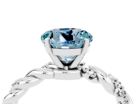 White gold Round Cut Aquamarine Solitaire Ring with Twisted Band and Pavé Accents_4