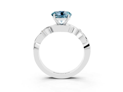 White gold Round Cut Aquamarine Solitaire Ring with Twisted Band and Prong Setting_3