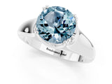 White gold Round Cut Aquamarine Solitaire Ring with Wide Band and Prong Setting_1