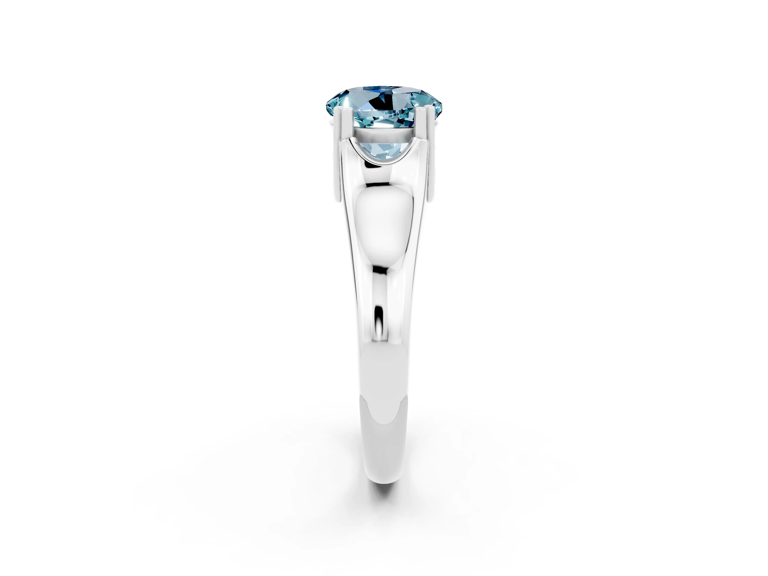 White gold Round Cut Aquamarine Solitaire Ring with Wide Band and Prong Setting_2