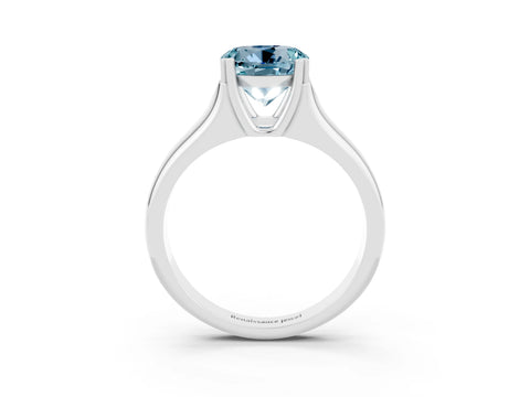 White gold Round Cut Aquamarine Solitaire Ring with Wide Band and Prong Setting_3