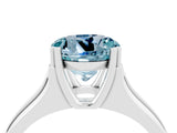 White gold Round Cut Aquamarine Solitaire Ring with Wide Band and Prong Setting_4