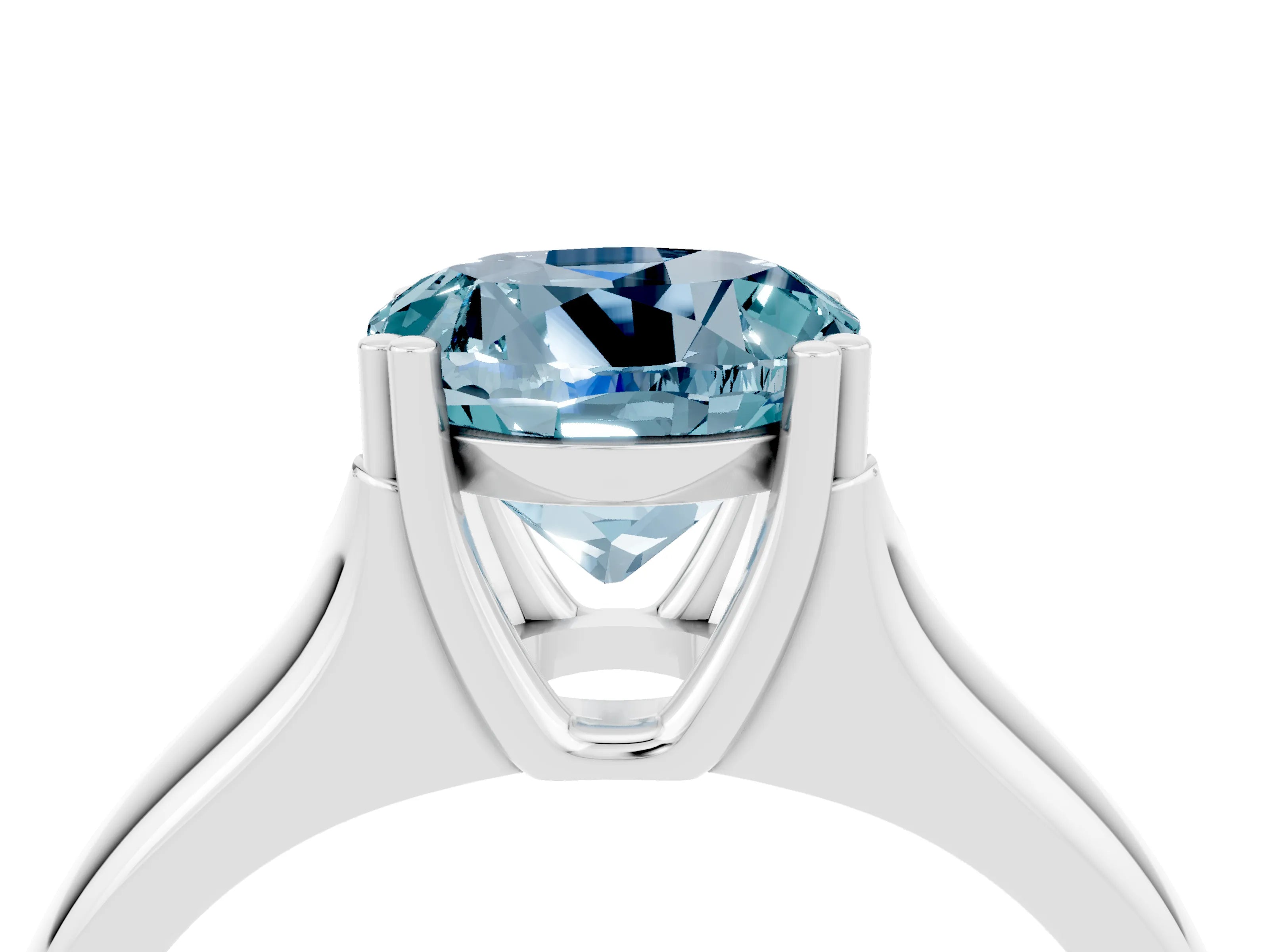 White gold Round Cut Aquamarine Solitaire Ring with Wide Band and Prong Setting_4